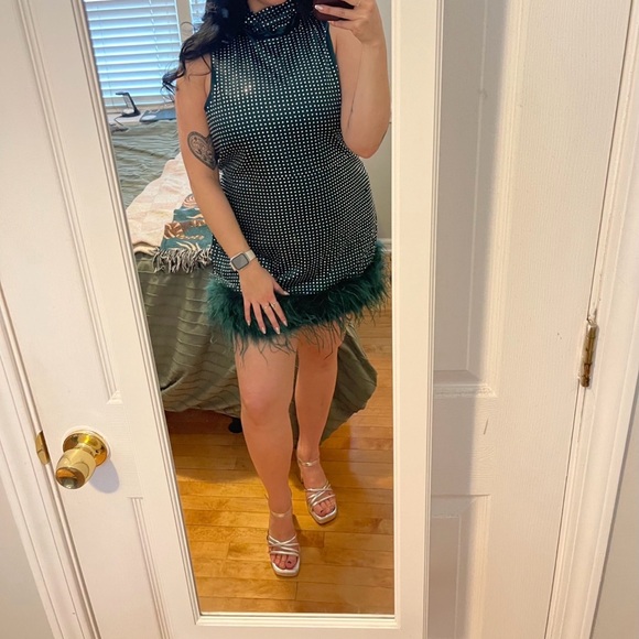 Fashion Nova Luxe Rhinestoned Green Feathered Dress - Picture 4 of 4